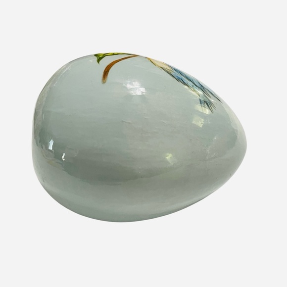 VTG Hand-Painted Ceramic Egg Figurine Blue Bird & Butterfly Decor Collectible - Picture 6 of 10